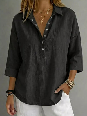 Full Size Snap Down 3/4 Sleeve Blouse Plus Size, product detail
