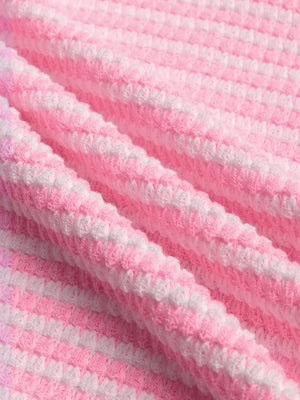 Pink and white striped maternity wide leg pants with textured fabric detail