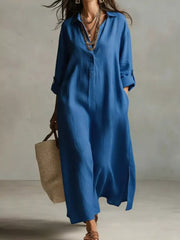 Full Size Casual Midi Shirt Dress Plus Size in Black, back view