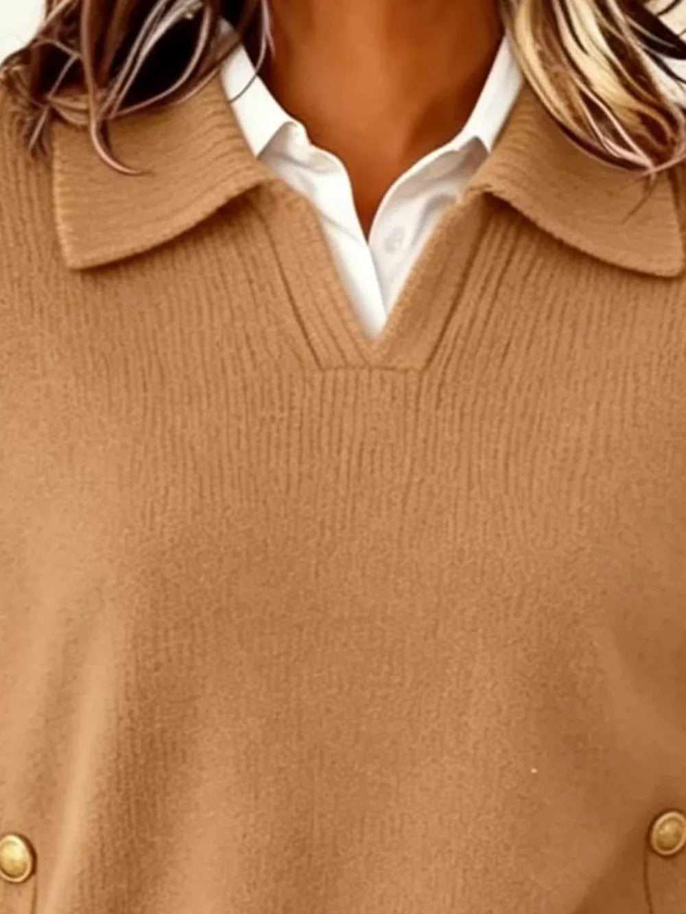 Collared Button-front Knit Sweater in Red, view 11