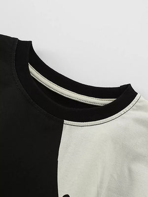 Toddler color-block t-shirt in black and white cotton with a crew neck.