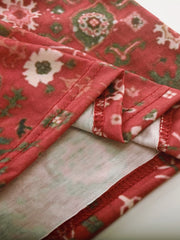 Bohemian tapestry blouse in Deep Red with floral print and detailed stitching.
