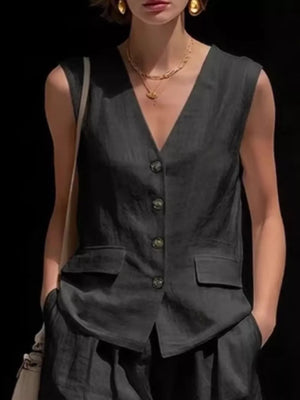 Full Size Sleeveless Vest And Shorts Set Plus Size, model styling view