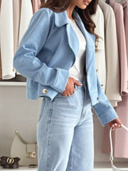Chic Double-breasted Cropped Jacket in Dusty Pink, product detail