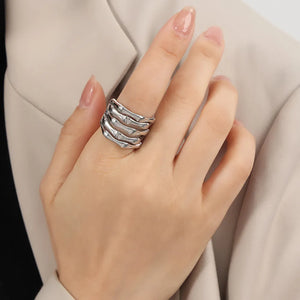Silver titanium ring with bamboo-inspired segmented design
