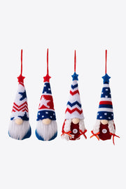 Patriotic knit gnome ornaments with stars and stripes, multicolor set of 4
