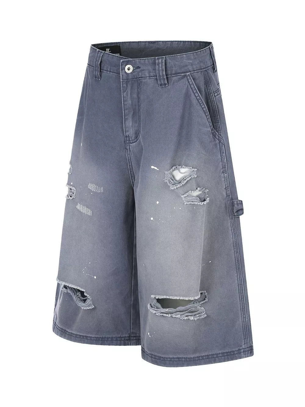Men's Distressed Wide-leg Denim Capris in Blue, side view