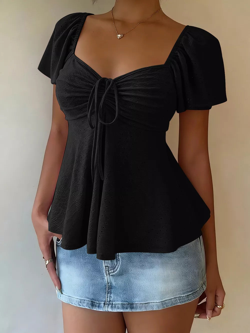 Sweetheart Neck Flutter Sleeve Top, product detail