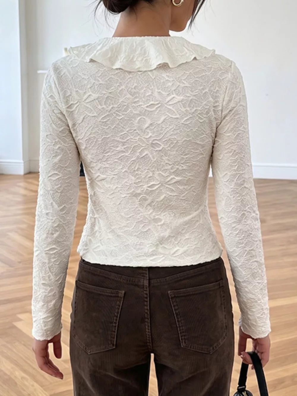 Ruffled Long-sleeve Tie-front Blouse, back view