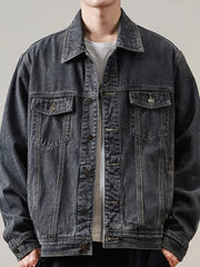Men's Classic Washed Denim Jacket Plus Size in Dark Gray, front view