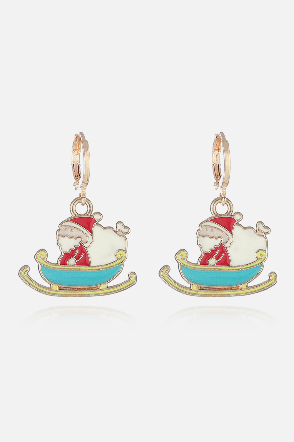 Festive Santa charm hoop earrings in alloy with Santa in a sleigh detail.