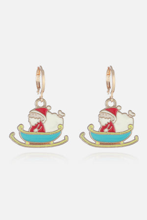 Festive Santa charm hoop earrings in alloy with Santa in a sleigh detail.