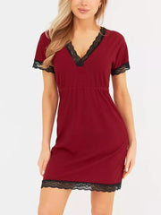 Ribbed Lace-trim V-neck Mini Dress Plus Size in Apricot, back view