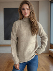 Raglan ribbed turtleneck sweater in Khaki, acrylic knit with a relaxed fit.