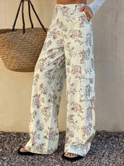 Pastel Floral High-waisted Wide-leg Jeans