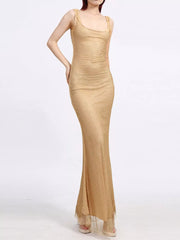 Sleek Sequin Backless Maxi Dress