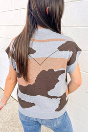 Camouflage Drop Shoulder High Neck Sweater in Gray, side view
