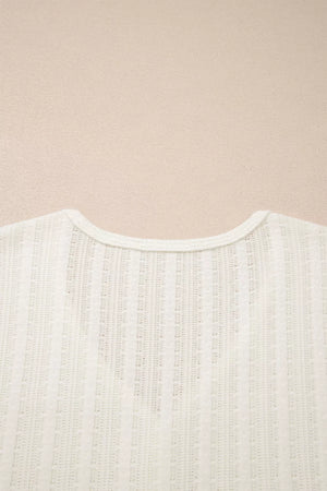 Textured white maternity t-shirt with V-neck and button details