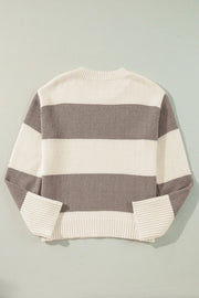 Relaxed knit sweater with bold horizontal stripes in cream and mocha.