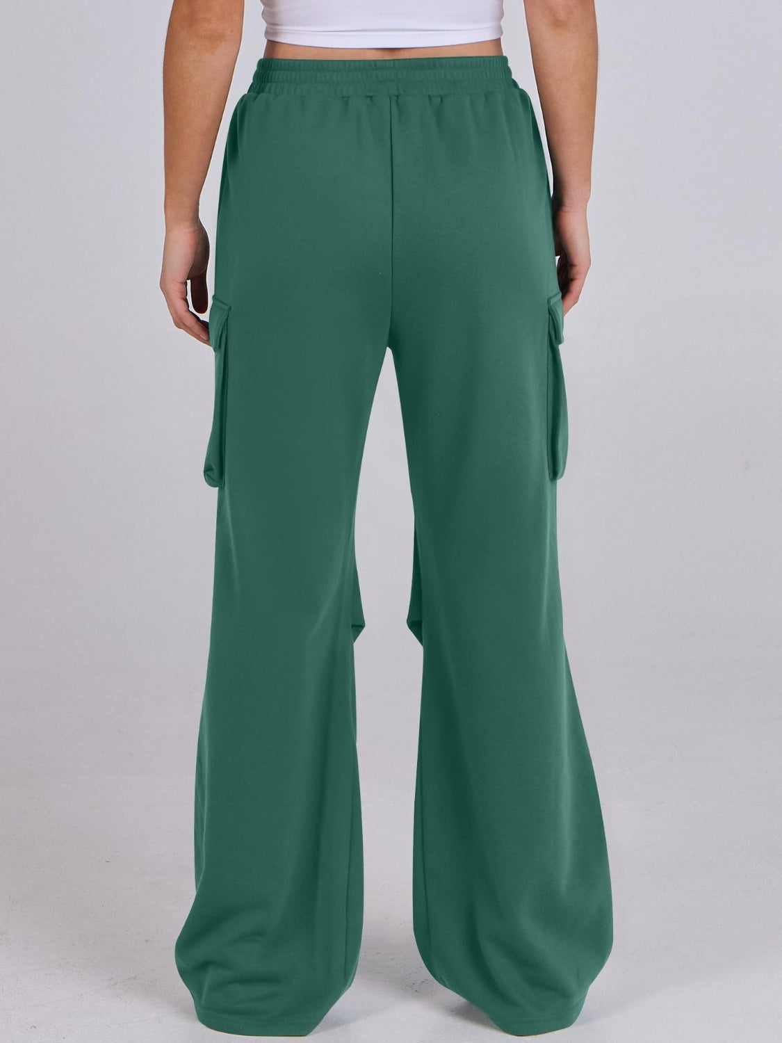 Green cargo pocket drape wide leg sweatpants with elastic waist