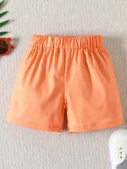 Orange toddler shorts with elastic waistband, cotton, casual style