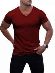 Men's Full Size V-neck Slim Fit Casual T-shirt in Light Gray, alternate angle