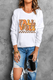 White crewneck sweatshirt with fall graphic print