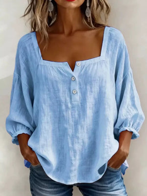 Full Size Square Neck Button Detail Blouse, product detail