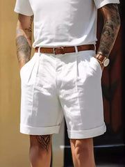 Men's Classic Pleated Full Size Shorts Plus Size in Black, back view