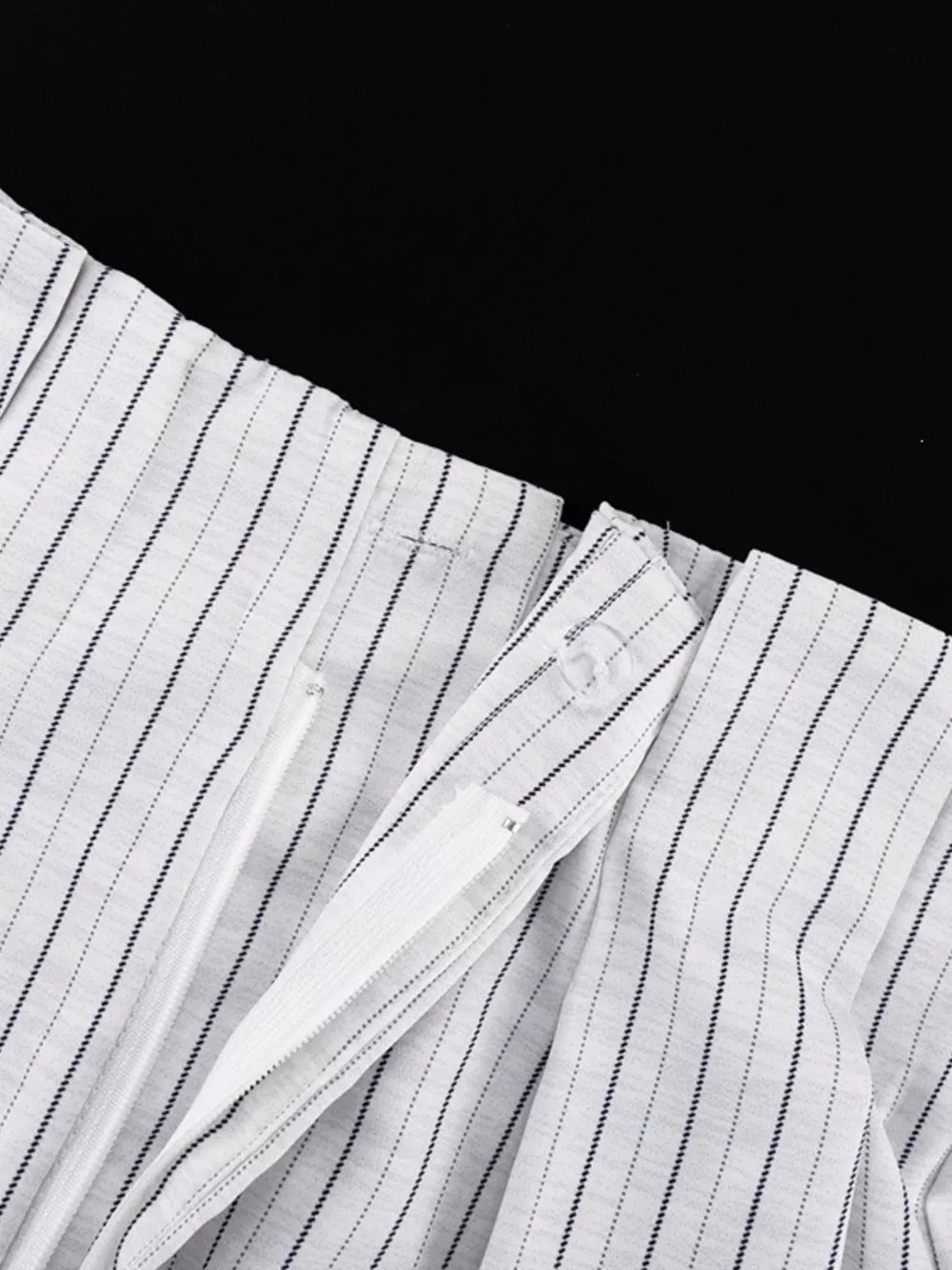 Pinstripe Cropped Blazer And Pleated Shorts Set in Light Gray, view 12
