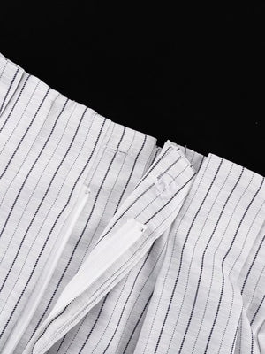 Pinstripe Cropped Blazer And Pleated Shorts Set in Light Gray, view 12