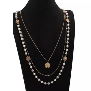 Multi-layered Pearl And 18k Gold-plated Necklace in Gold, back view