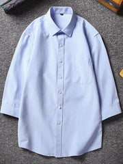 Men's Plus Size Casual Button Up Shirt in White, model styling view