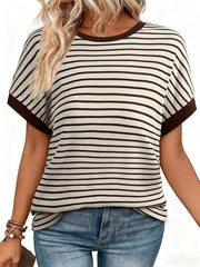 Classic Striped Crew Neck T-shirt in Dark Gray, model styling view