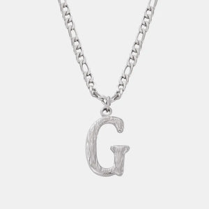 Textured initial pendant necklace with stainless steel curb chain, Style G
