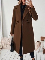 Elegant Lapel Collar Belted Trench Coat Plus Size in Gray, fit detail