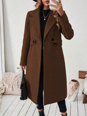 Elegant Lapel Collar Belted Trench Coat Plus Size in Gray, fit detail