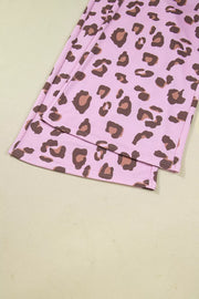 Drawstring Leopard Print Patch Pocket Pants in Dusty Pink, fit detail