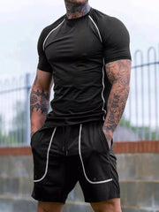 Men's Casual Short Sleeve T-shirt And Shorts Set in Black, fabric detail