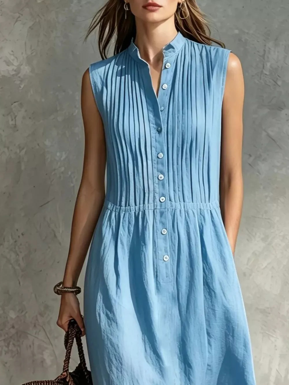 Sleeveless Button Front Midi Dress Plus Size, editorial view