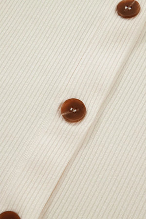 Cream ribbed knit maternity shirt with brown button details