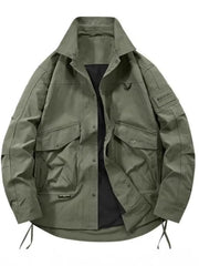 Oversized Army Green Cargo Jacket with multiple pockets and drawstring hem.