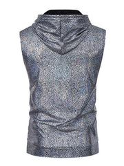 Men's silver iridescent sleeveless hooded tank top with cracked pattern
