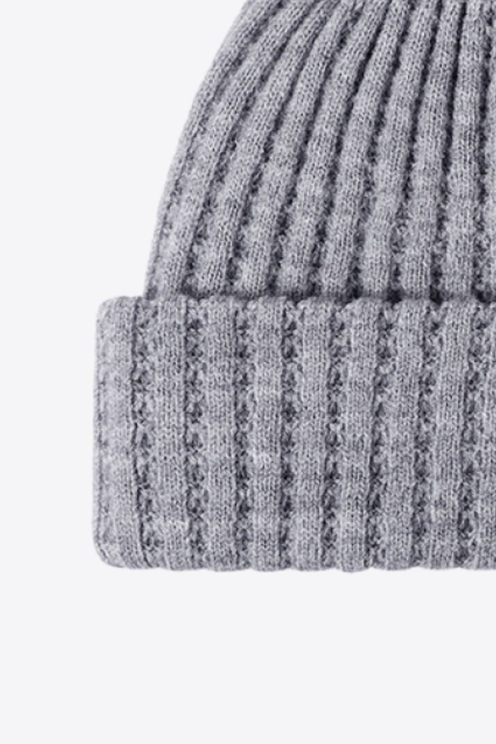Gray ribbed knit beanie with textured detail