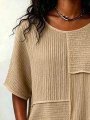 Full Size Texture Round Neck Half Sleeve Blouse, model styling view