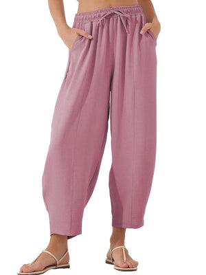 Textured seamed balloon crop trousers in Moonlit Mauve with drawstring waist and pockets