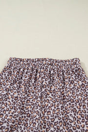 Leopard print ribbed loungewear set with drawstring waist detail.