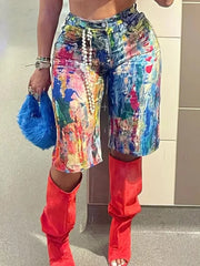 Vibrant Abstract Print High-waisted Shorts