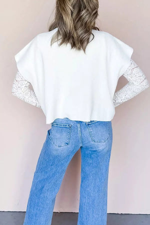 Solid Color Ribbed Knit Mock Neck Sweater, side view