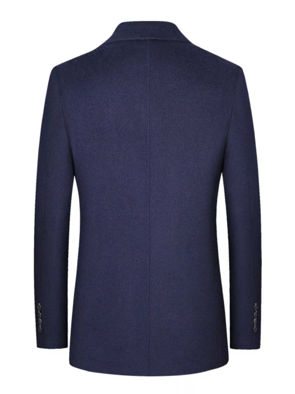 Navy wool classic fit men's blazer with button cuff detail.
